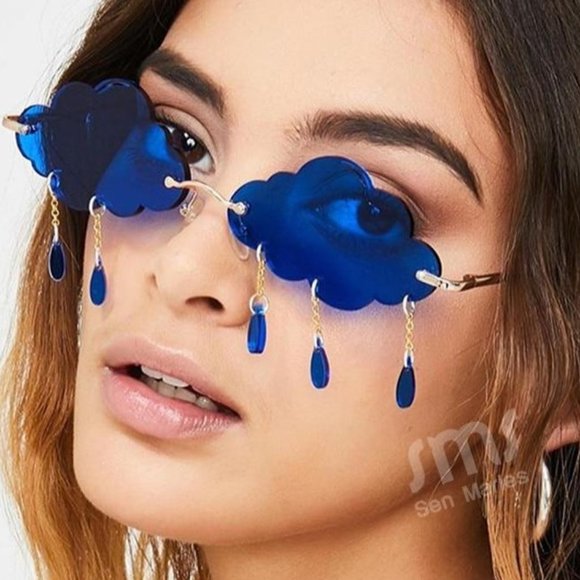 Accessories - Blue Rimless Vintage Clouds Tassel Sunglas S007